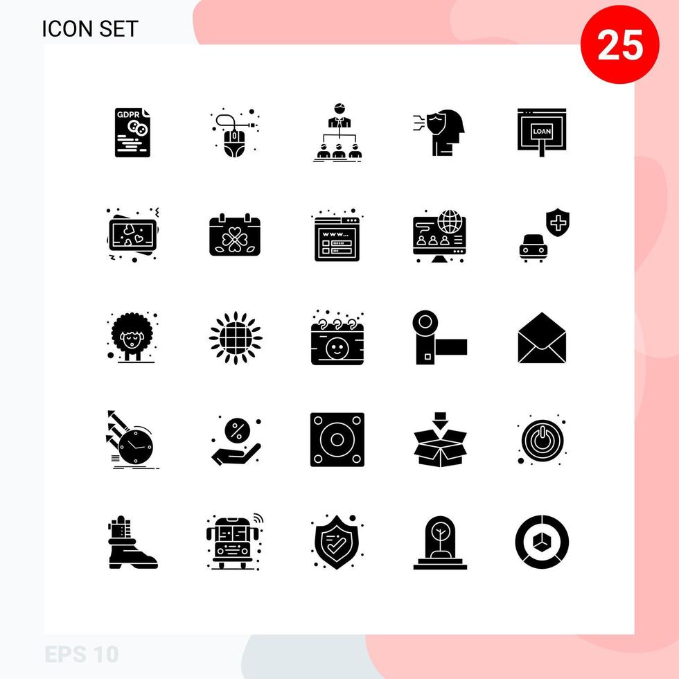 Pictogram Set of 25 Simple Solid Glyphs of shield protection mouse personal group Editable Vector Design Elements