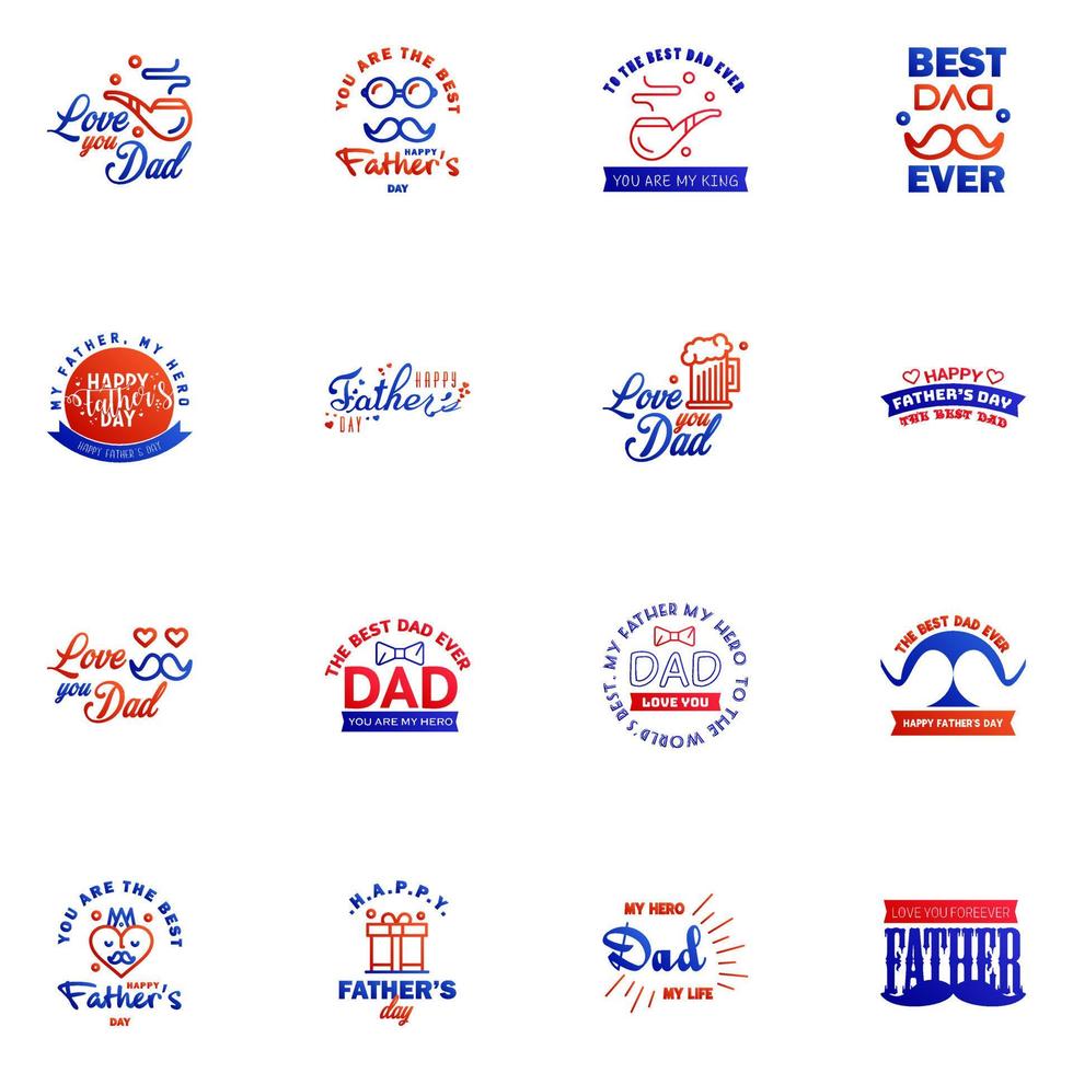 Happy fathers day 16 Blue and red Typography Fathers day background design Fathers day greeting card Editable Vector Design Elements