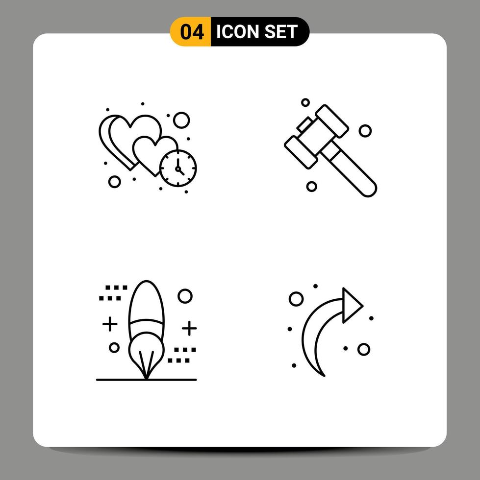 Set of 4 Commercial Filledline Flat Colors pack for clock coding time hammer development Editable Vector Design Elements