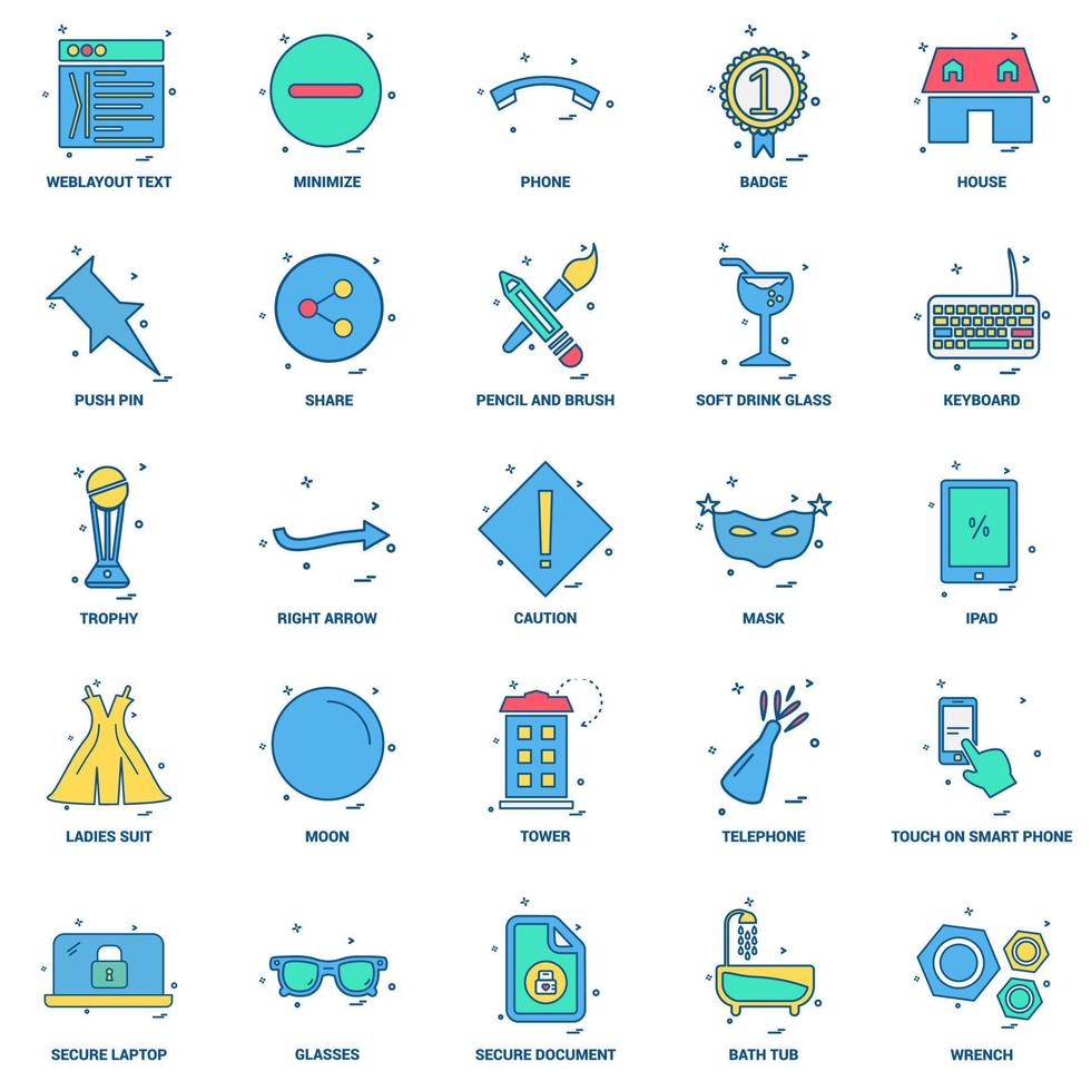 25 Business Concept Mix Flat Color Icon set vector