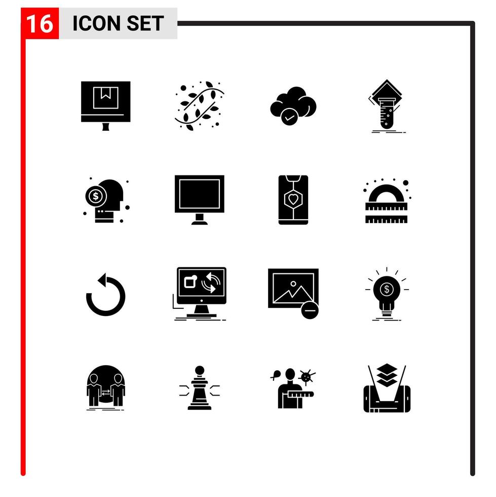 Editable Vector Line Pack of 16 Simple Solid Glyphs of testing study nature lab technology Editable Vector Design Elements