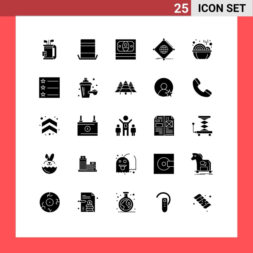 Editable Vector Line Pack of 25 Simple Solid Glyphs of chinese of top hat things iot Editable Vector Design Elements