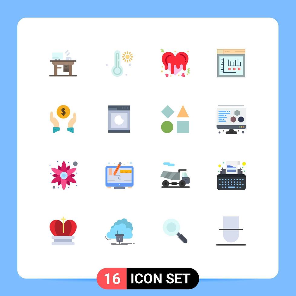 Editable Vector Line Pack of 16 Simple Flat Colors of money insurance heart static internet Editable Pack of Creative Vector Design Elements