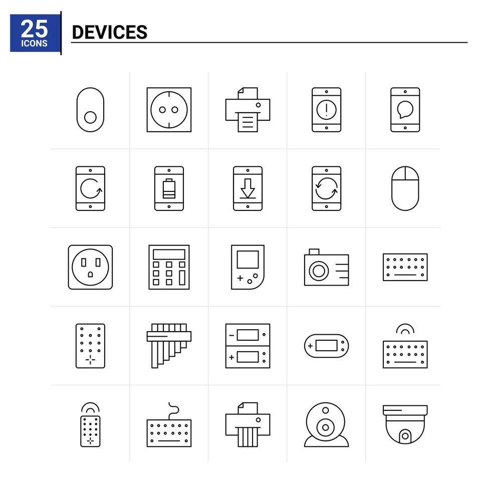 Fondo de vector de conjunto de iconos de 25 dispositivos