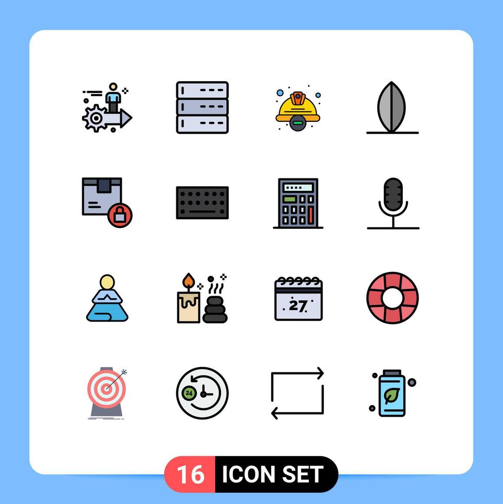 16 Universal Flat Color Filled Line Signs Symbols of box surf server sport safety Editable Creative Vector Design Elements