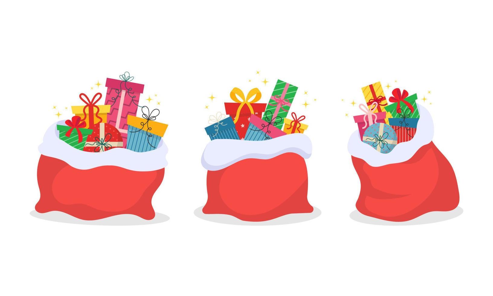 A set of bags with gifts from Santa Claus. Vector illustration.