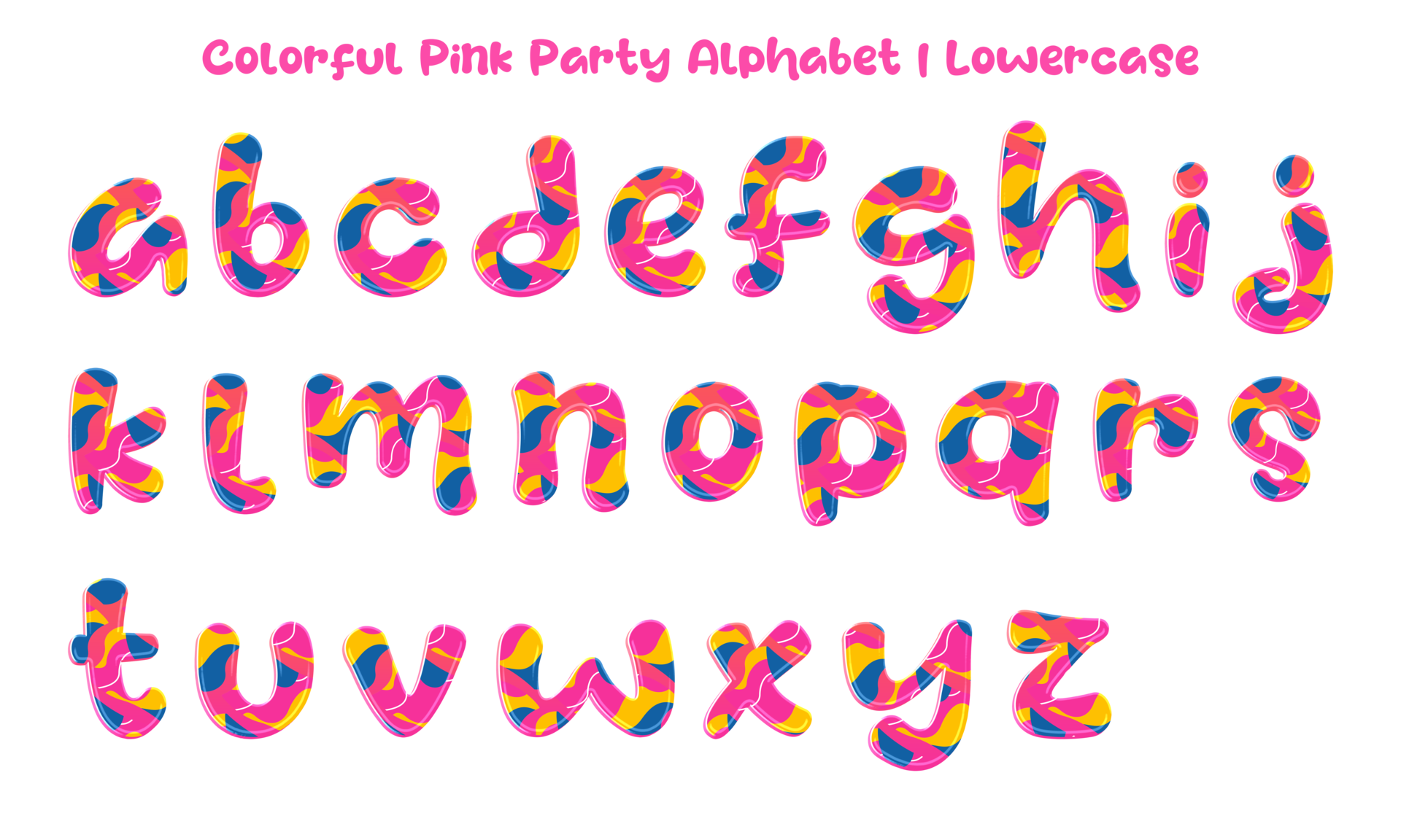 Colorful Pink Party Alphabet Set of letters, numbers, and symbols