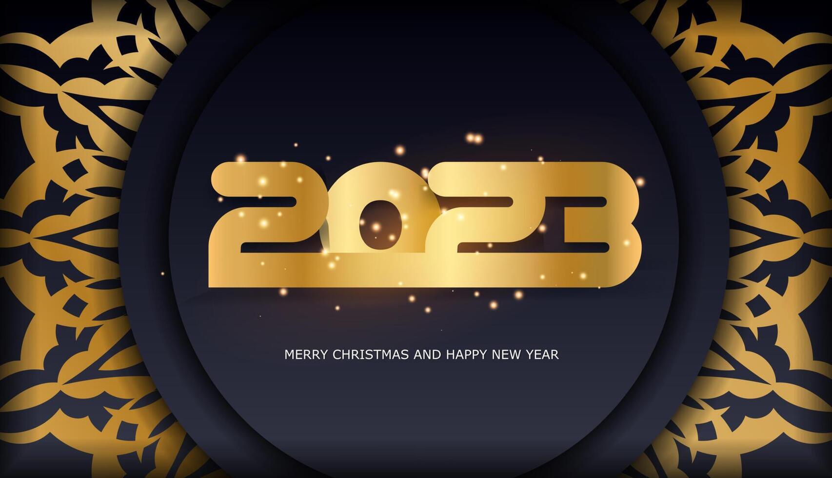 Fondo de saludo de feliz año nuevo 2023. color negro y dorado. vector