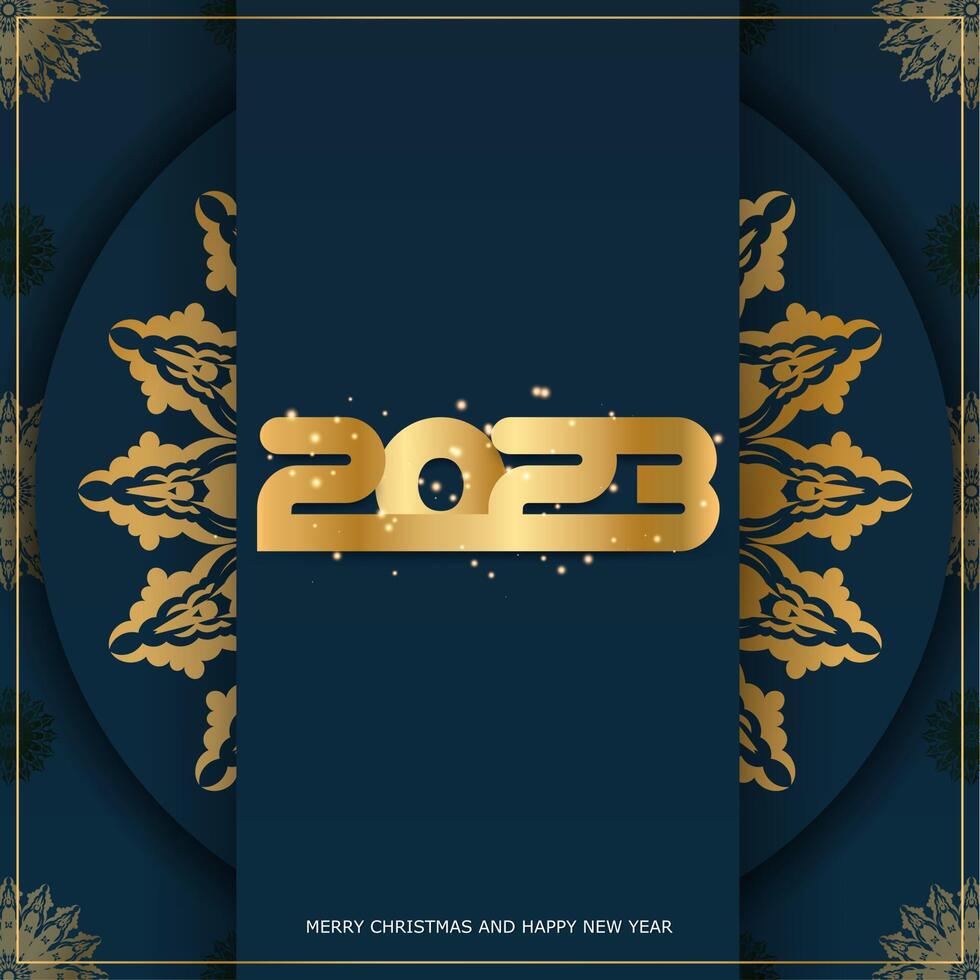 Blue and gold color. Happy New Year 2023 greeting card. vector