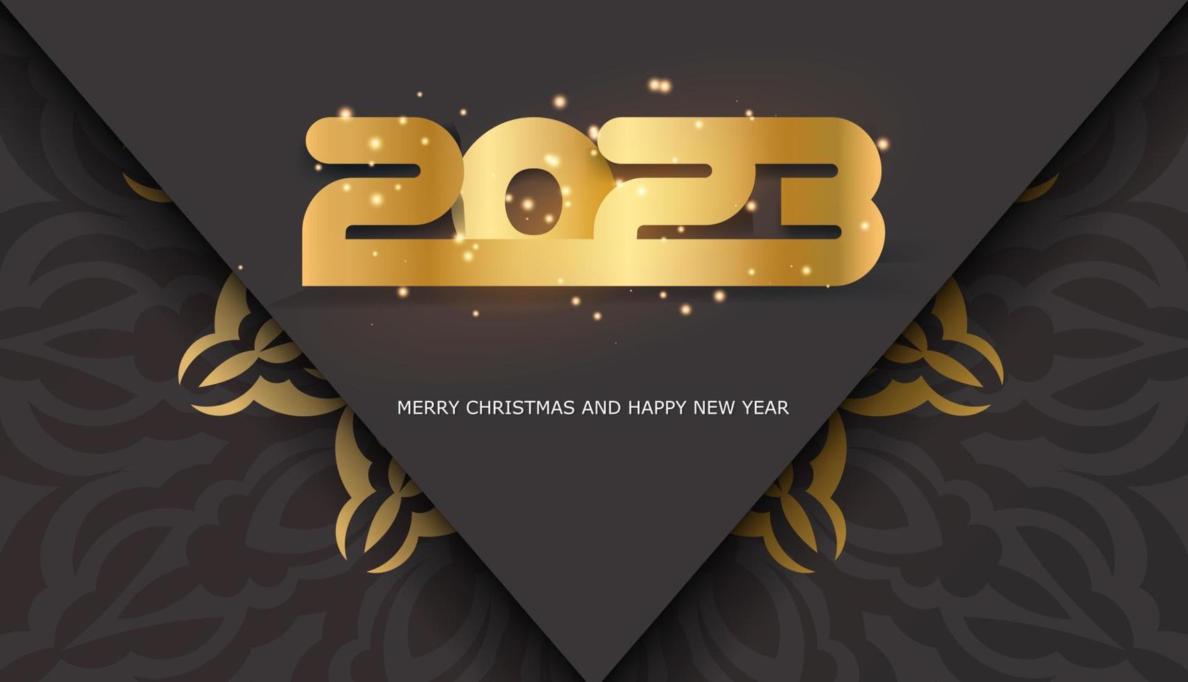 patrón dorado sobre negro. Tarjeta de felicitación de feliz año nuevo 2023. vector