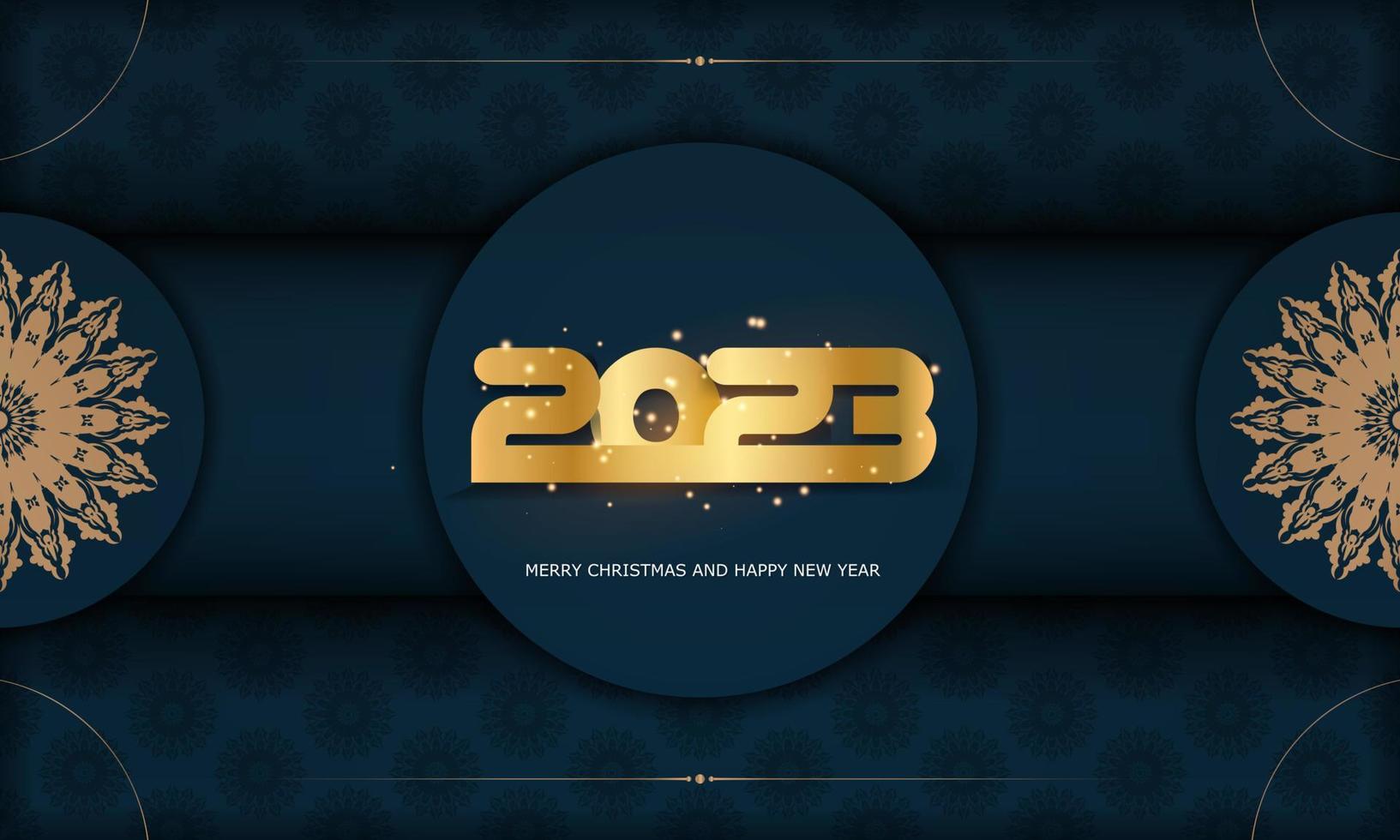 feliz año nuevo 2023 fondo festivo. color azul y dorado. vector