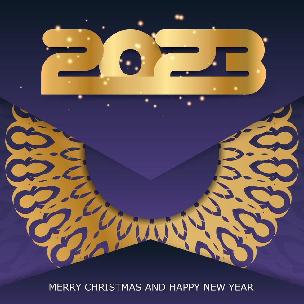 Fondo festivo de feliz año nuevo 2023. color azul y dorado. vector