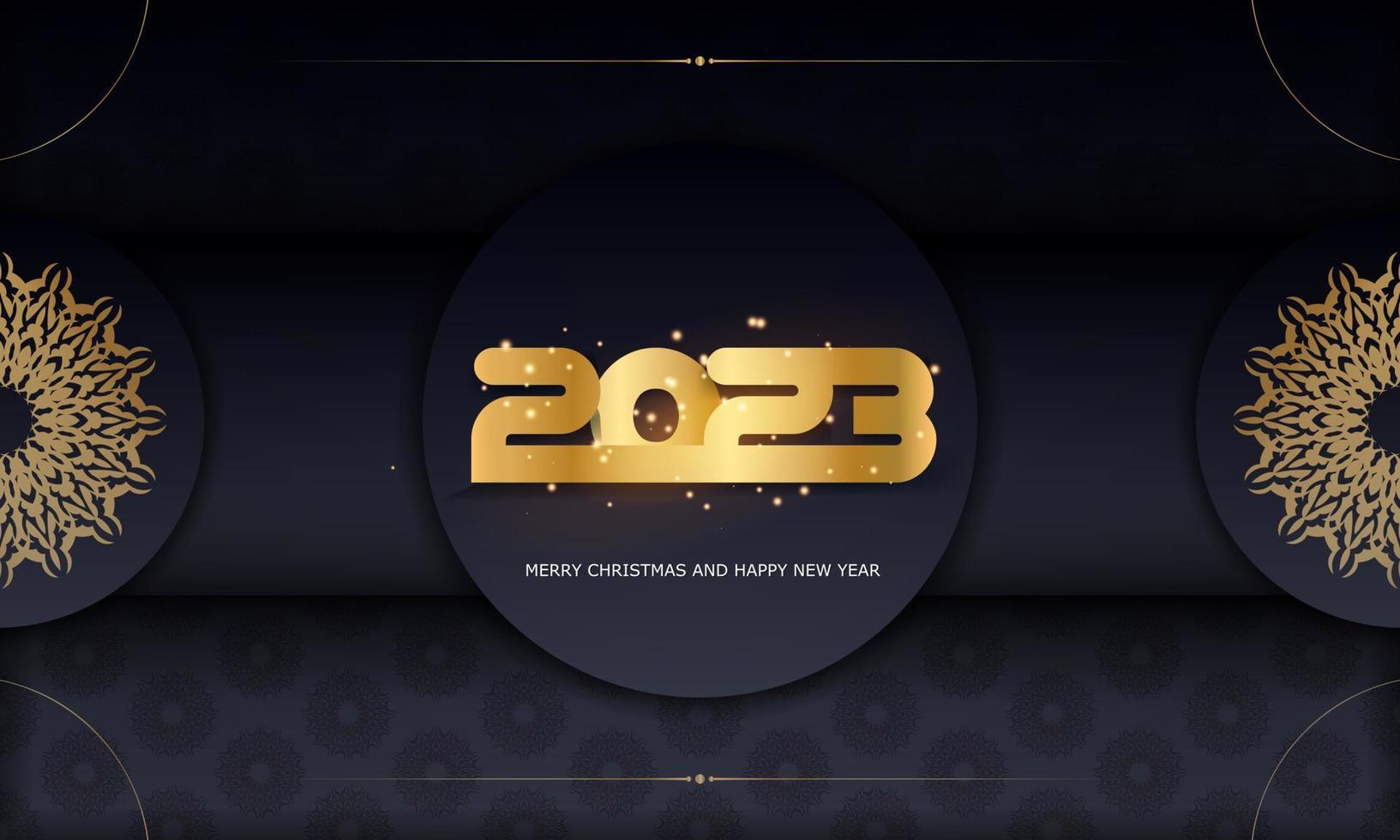 Happy New Year 2023 festive background. Black and gold color. vector
