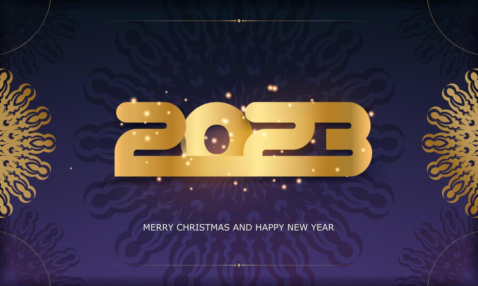 Blue and gold color. Happy new year 2023 greeting card. vector