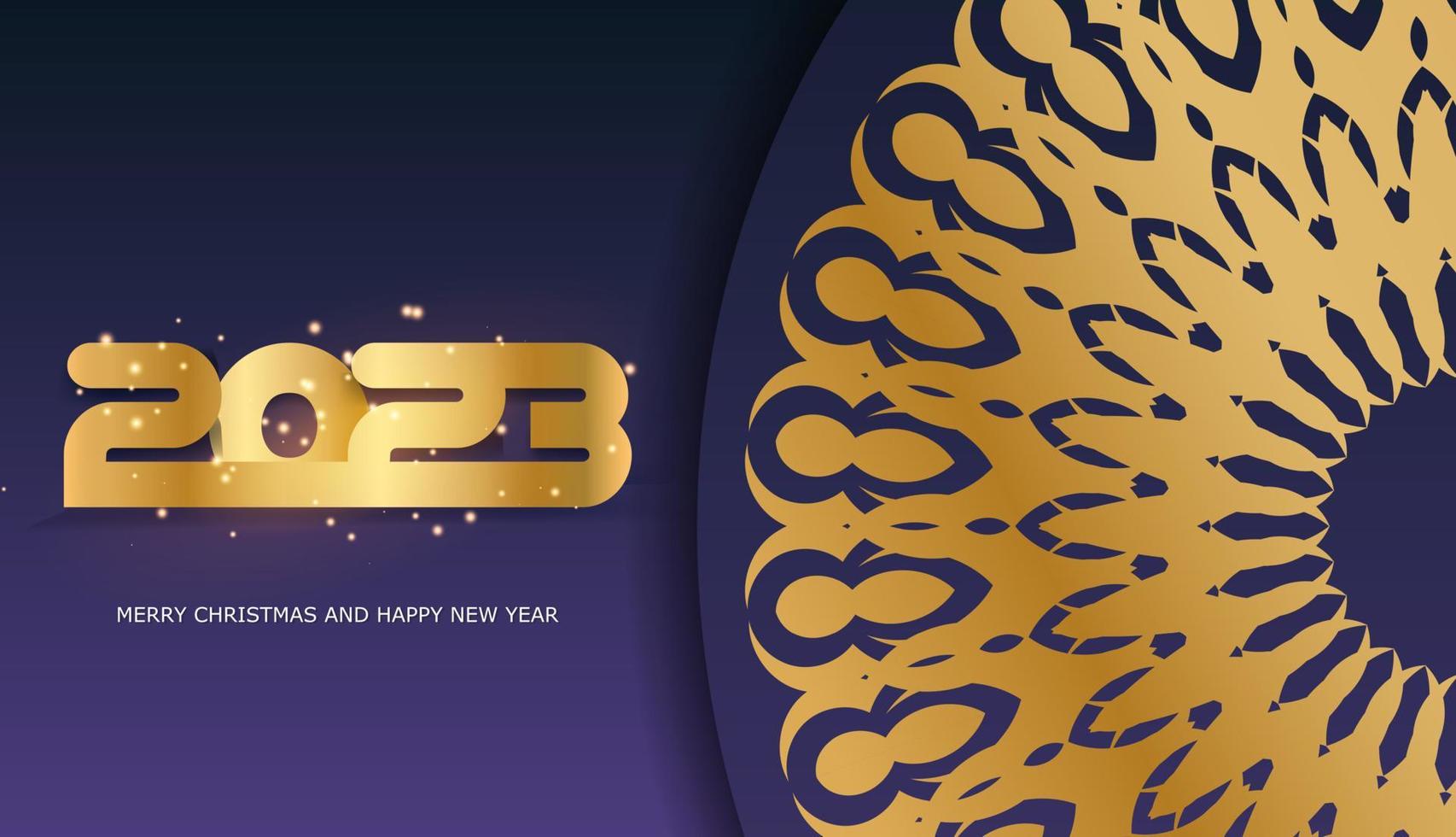 Happy new year 2023 holiday poster. Blue and gold color. vector