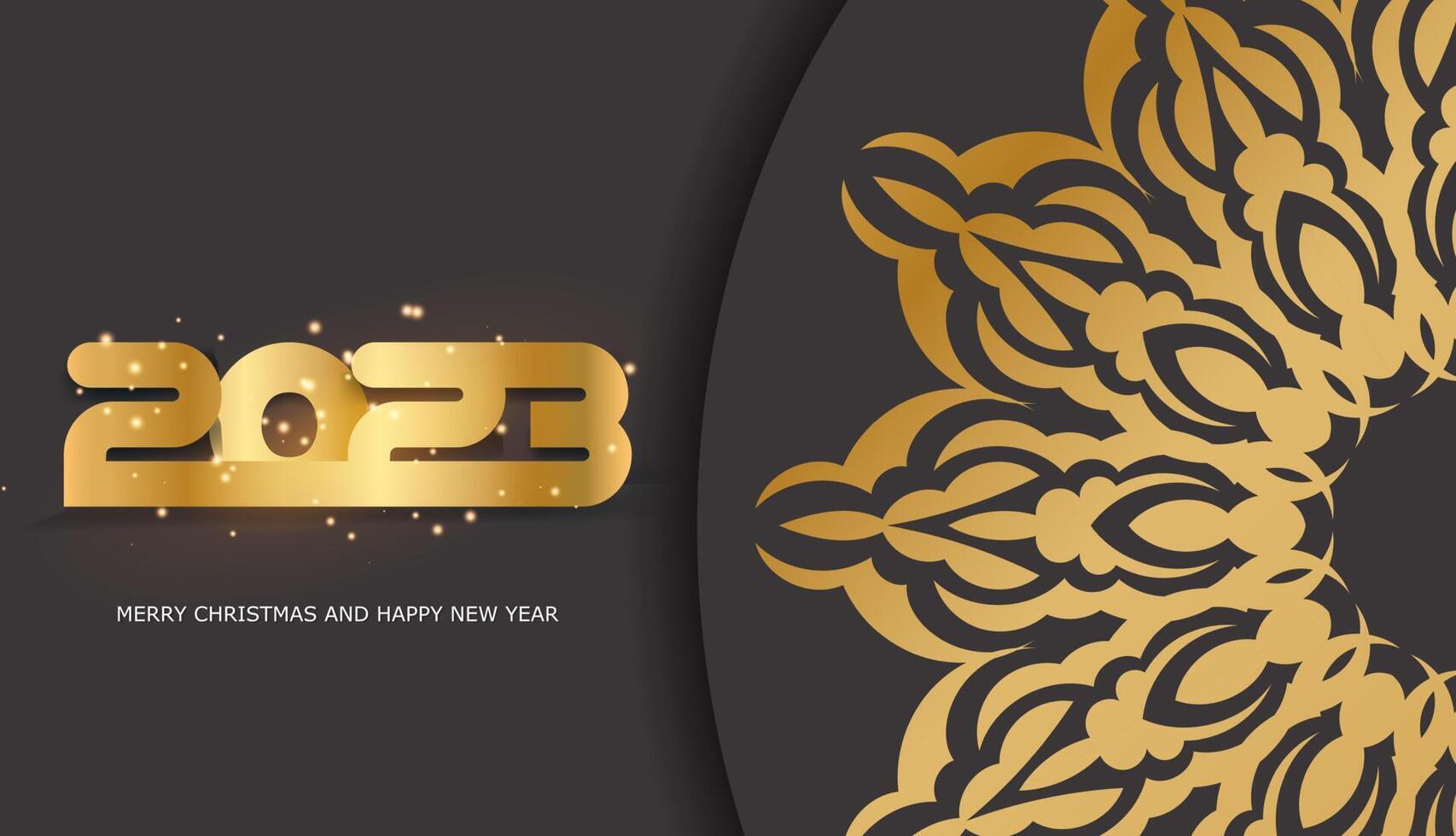 Black and gold color. Happy New Year 2023 festive postcard. vector