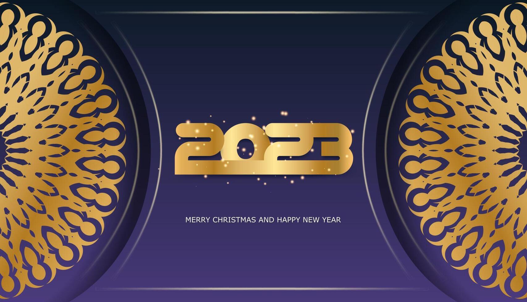 2023 happy new year greeting poster. Golden pattern on Blue. vector