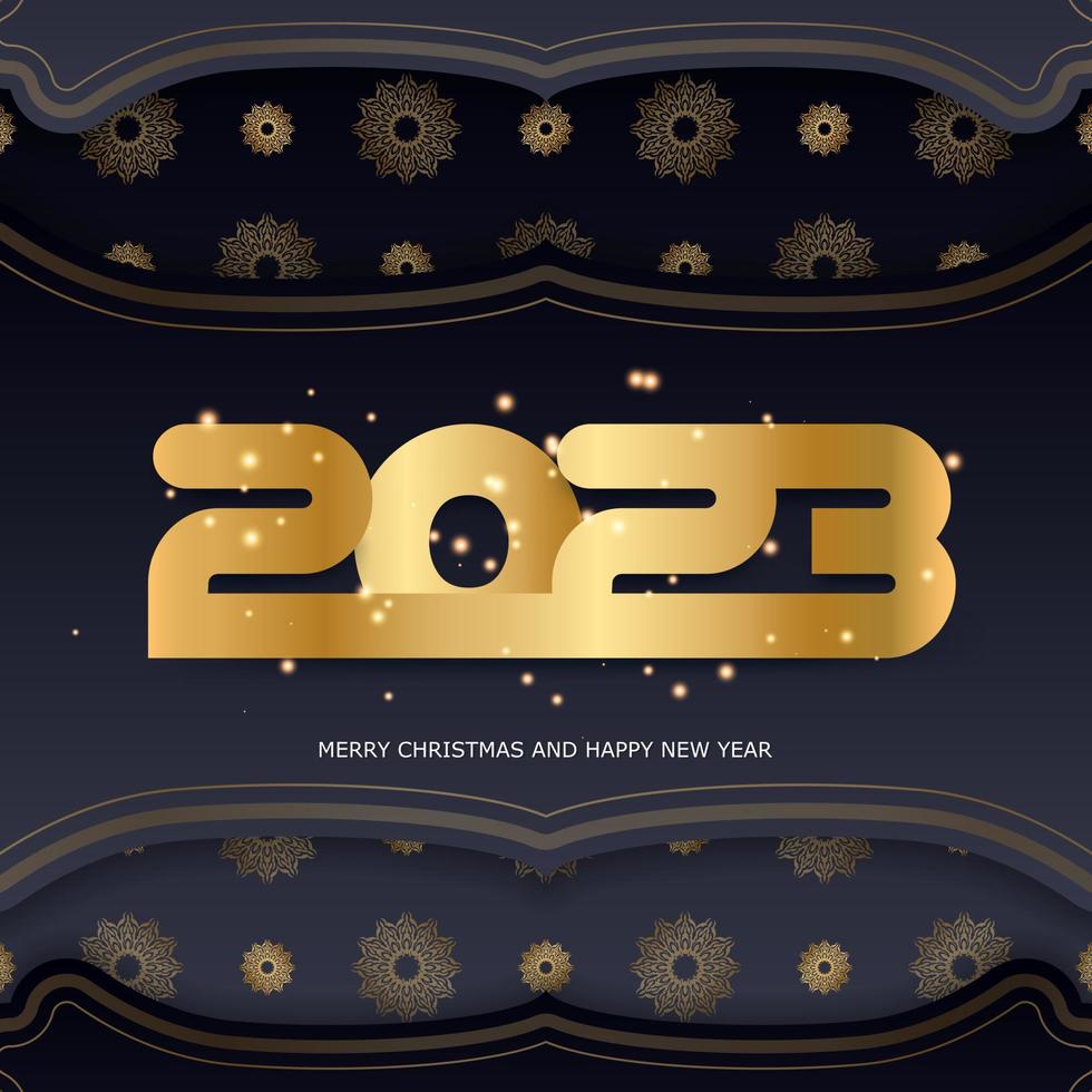 patrón dorado sobre negro. feliz año nuevo 2023 fondo de saludo. vector