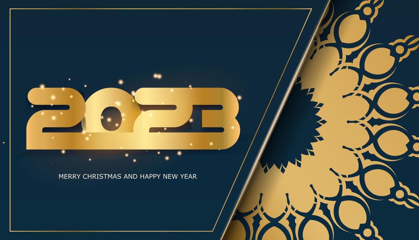 2023 happy new year greeting poster. Blue and gold color. vector