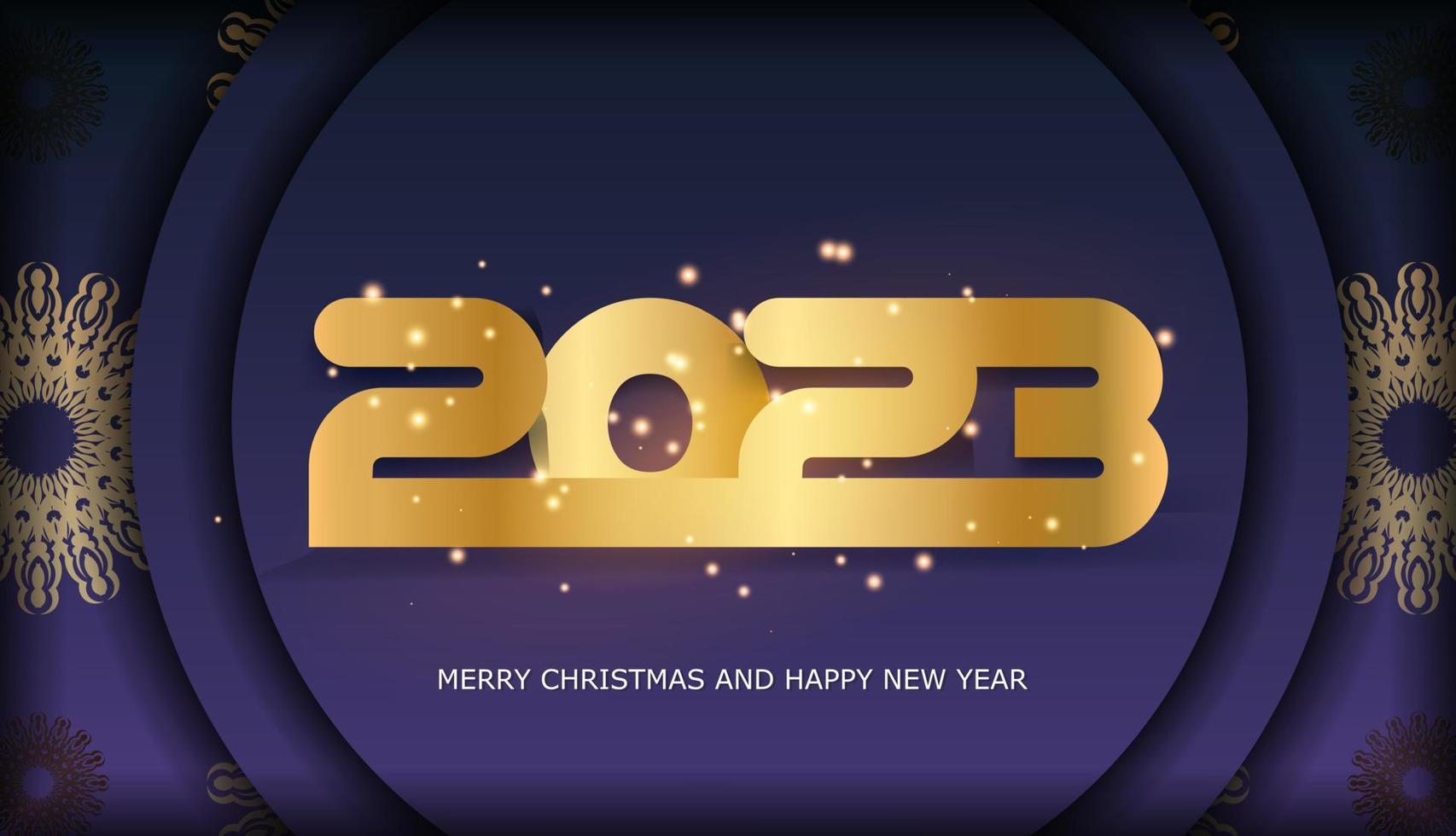 Blue and gold color. Happy New Year 2023 holiday banner. vector