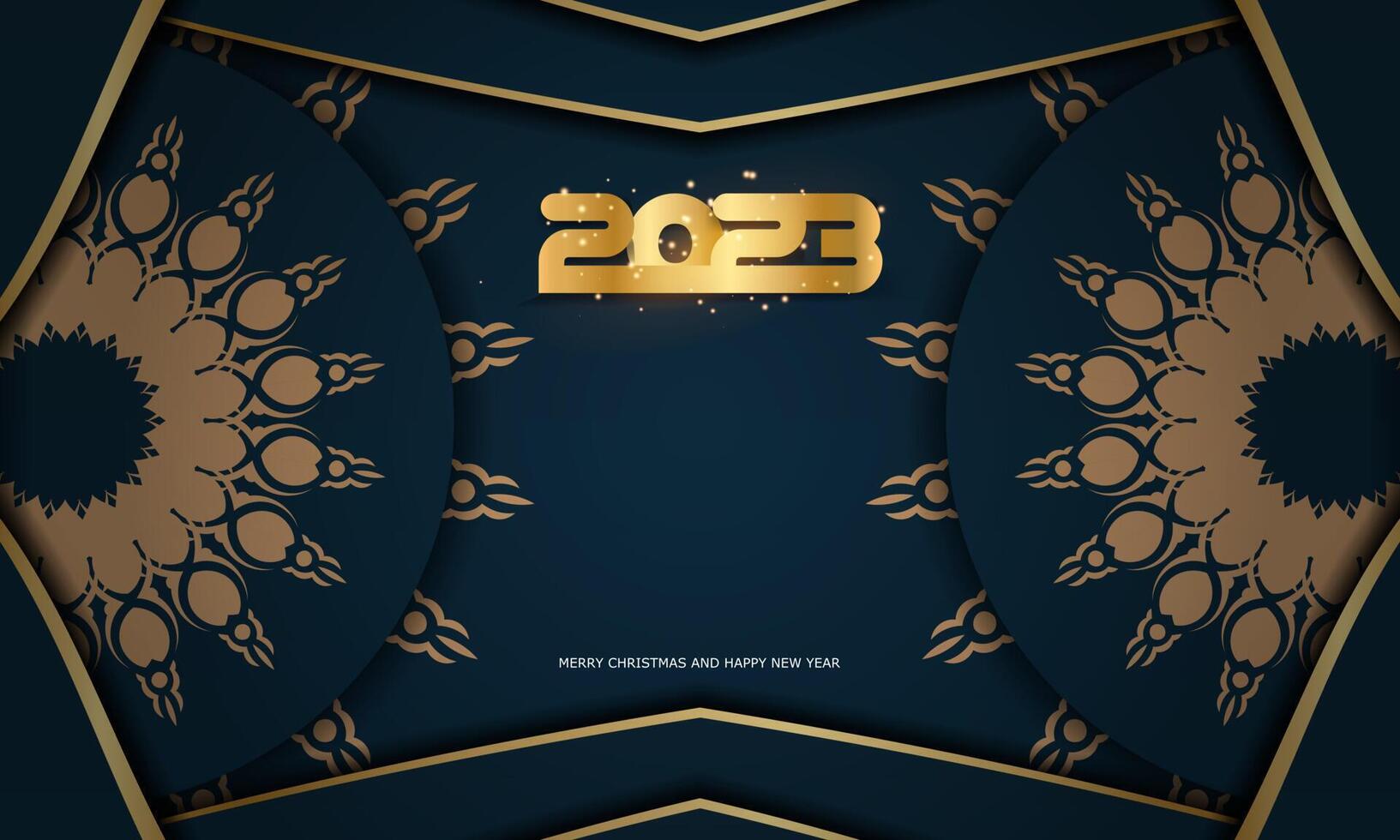 2023 happy new year greeting poster. Blue and gold color. vector