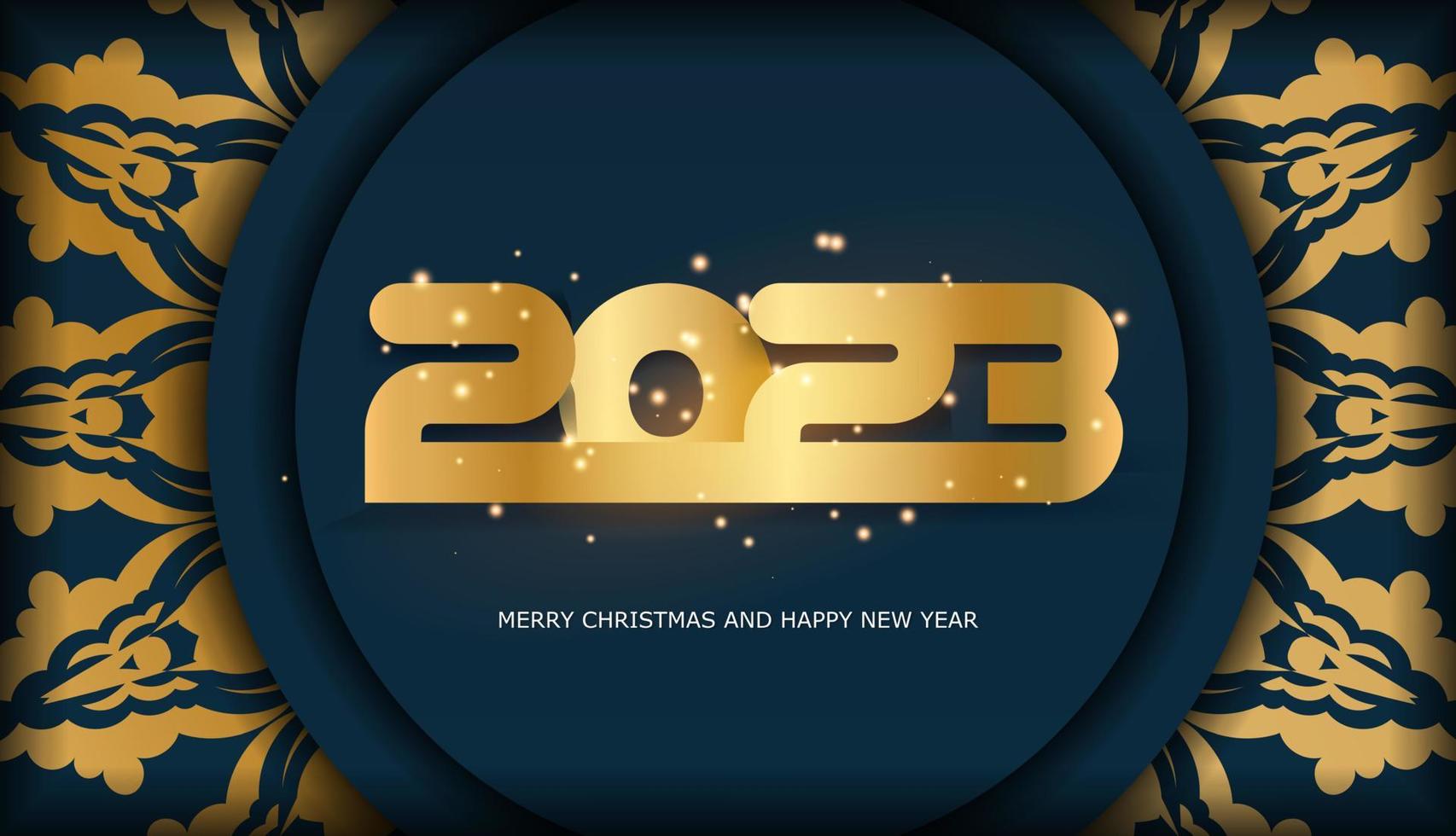 2023 happy new year greeting background. Blue and gold color. vector