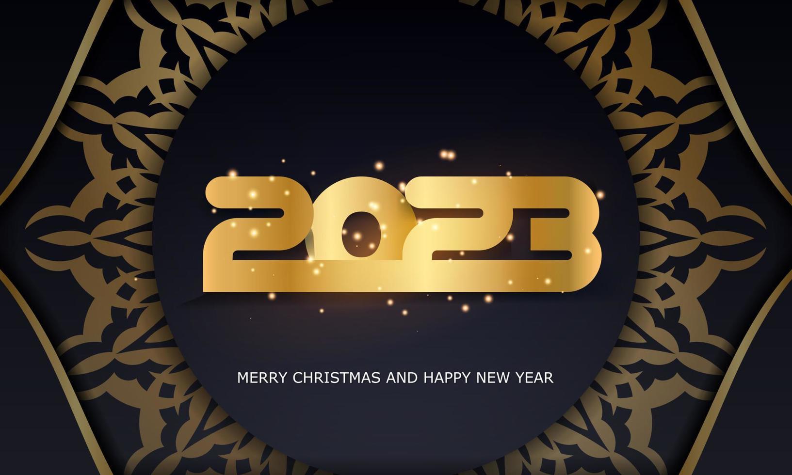 Happy New Year 2023 holiday banner. Black and gold color. vector