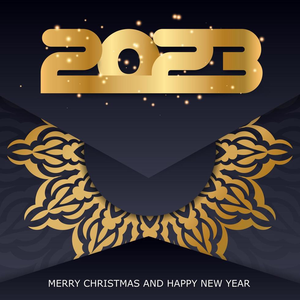 patrón dorado sobre negro. feliz año nuevo 2023 fondo festivo. vector