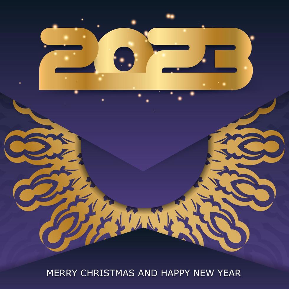 patrón dorado en azul. feliz año nuevo 2023 fondo festivo. vector