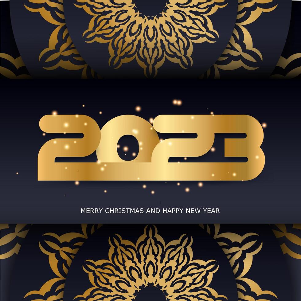 Golden pattern on black. 2023 happy new year greeting banner. vector