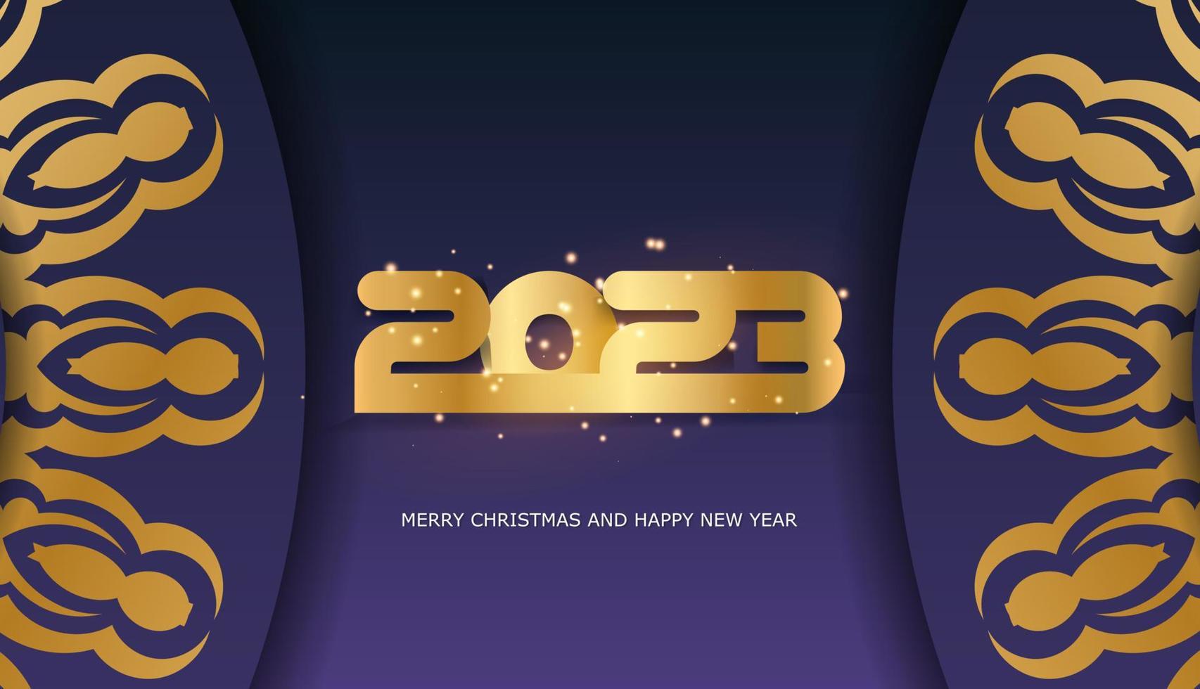 Blue and gold color. 2023 Happy New Year festive greeting card. vector
