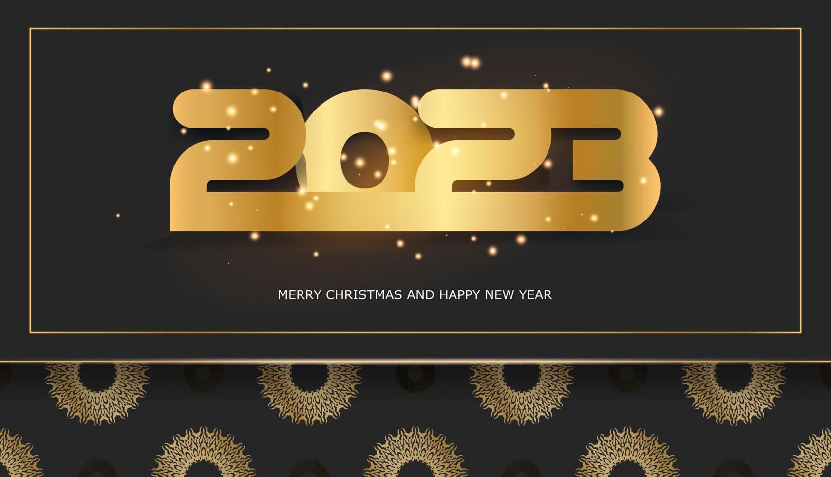 Happy new year 2023 greeting banner. Black and gold color. vector