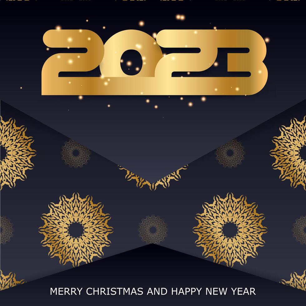 2023 happy new year greeting poster. Black and gold color. vector