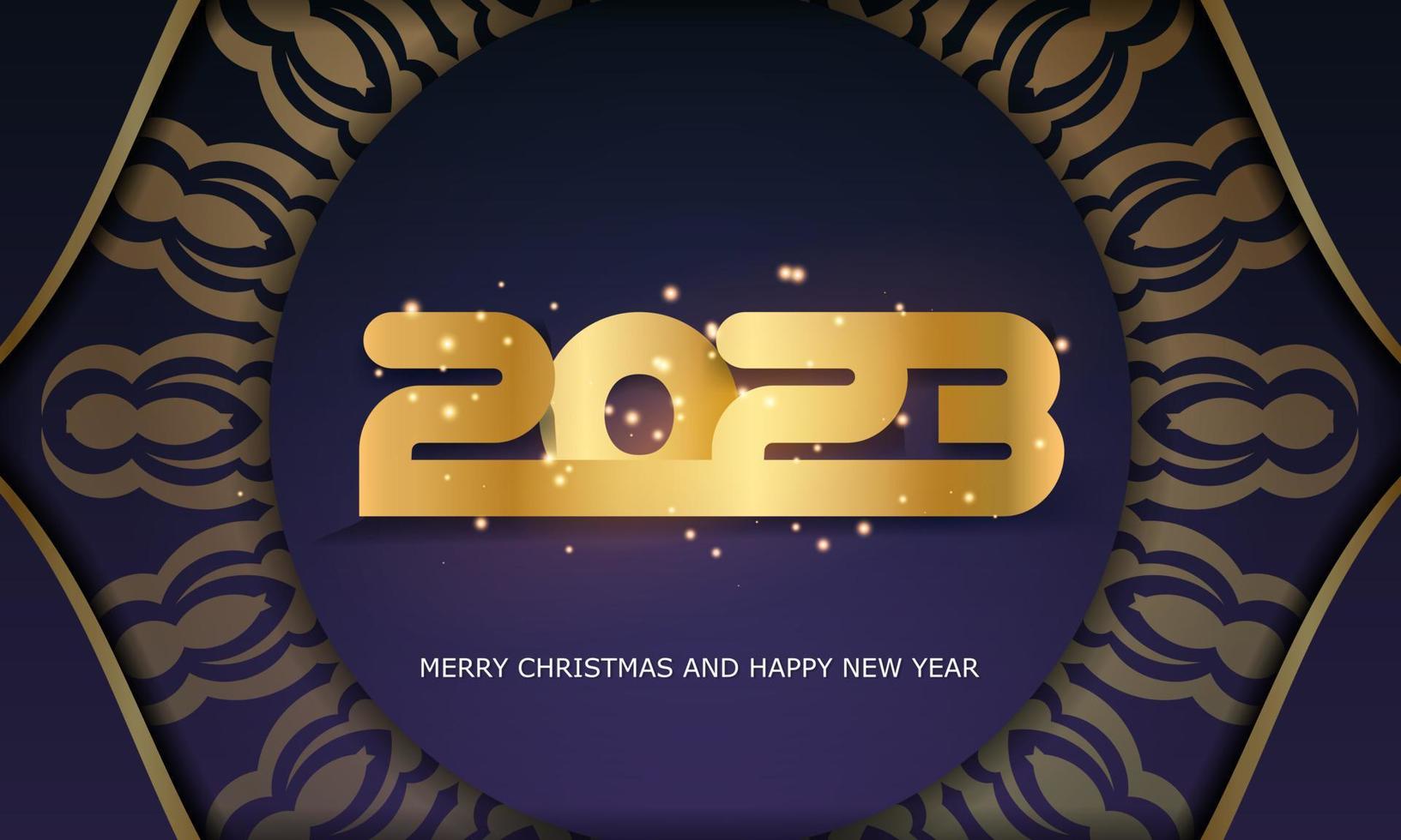 color azul y dorado. feliz año nuevo 2023 fondo de saludo. vector