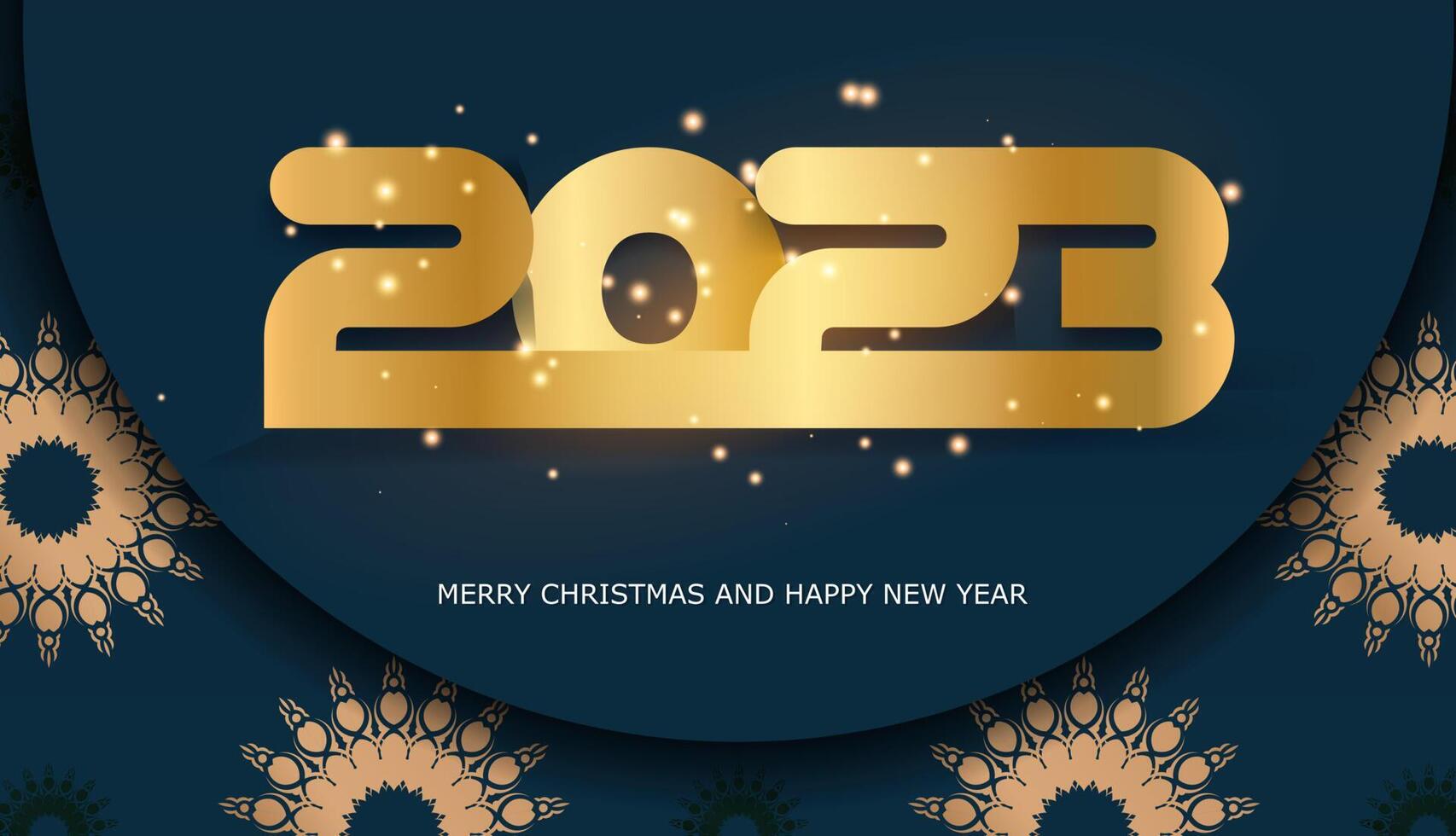 Afiche de saludo de feliz año nuevo 2023. color azul y dorado. vector