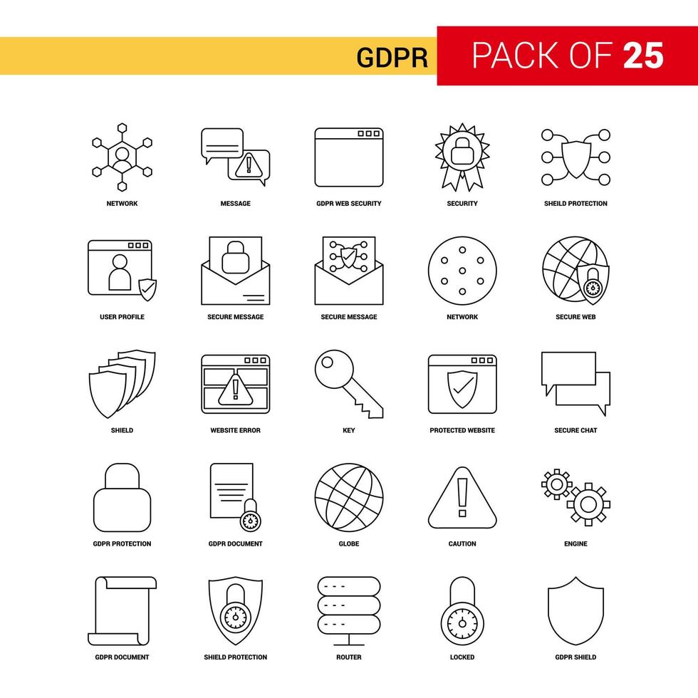 GDPR Black Line Icon 25 Business Outline Icon Set vector