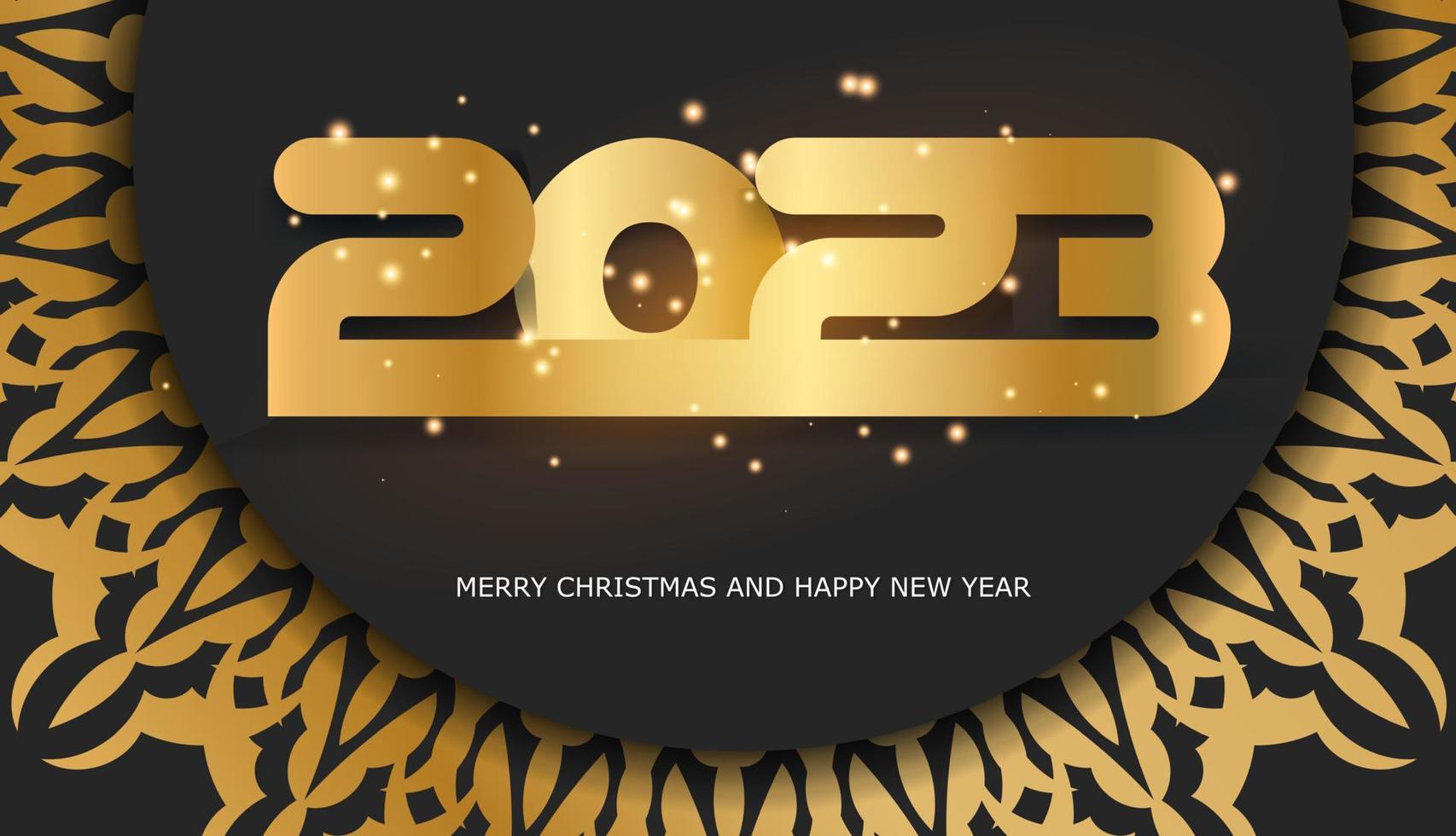 Happy new year 2023 greeting poster. Black and gold color. vector