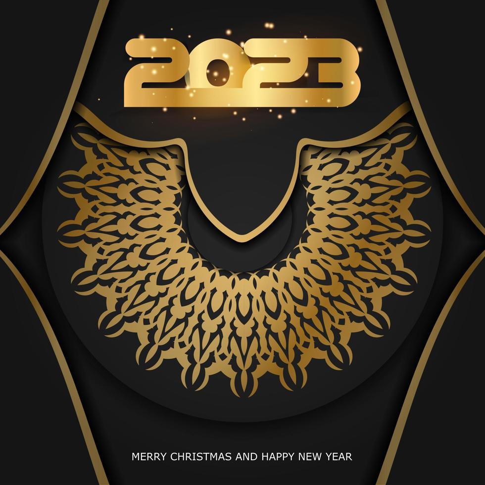 Happy new year 2023 holiday card. Black and gold color. vector