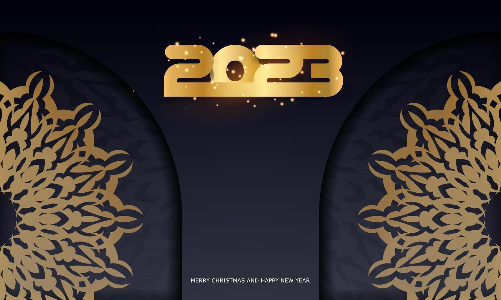 Golden pattern on black. 2023 happy new year greeting background. vector