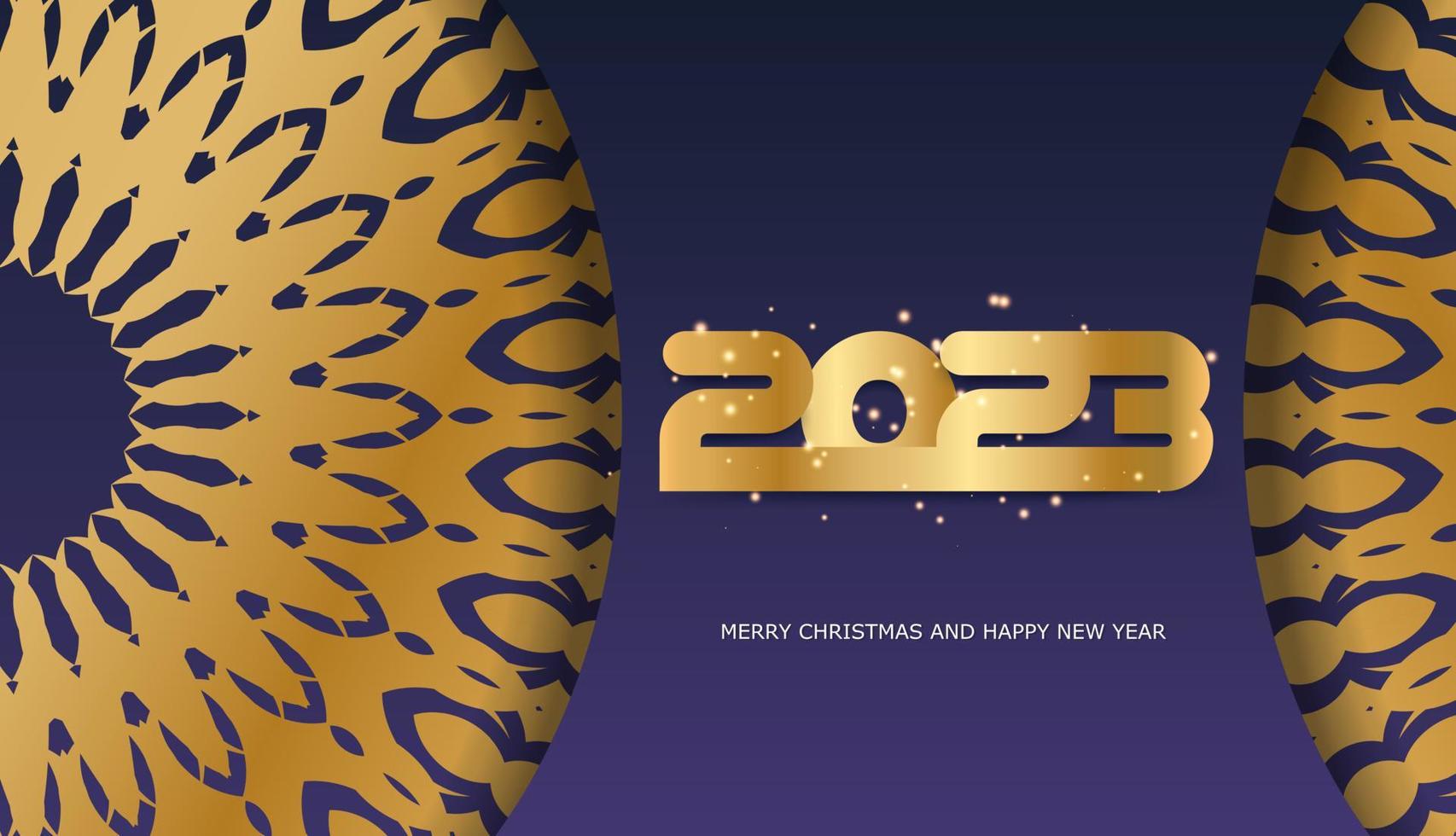 2023 happy new year greeting background. Golden pattern on Blue. vector
