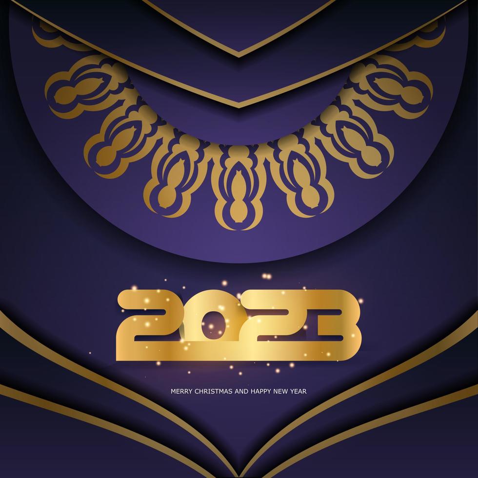 Golden pattern on Blue. 2023 happy new year holiday banner. vector