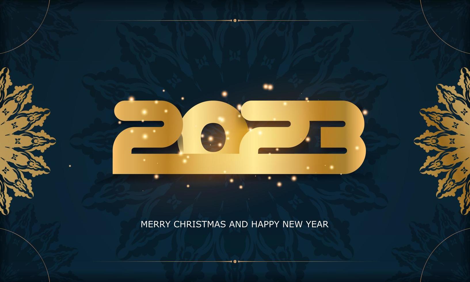 feliz año nuevo 2023 fondo de saludo. color azul y dorado. vector
