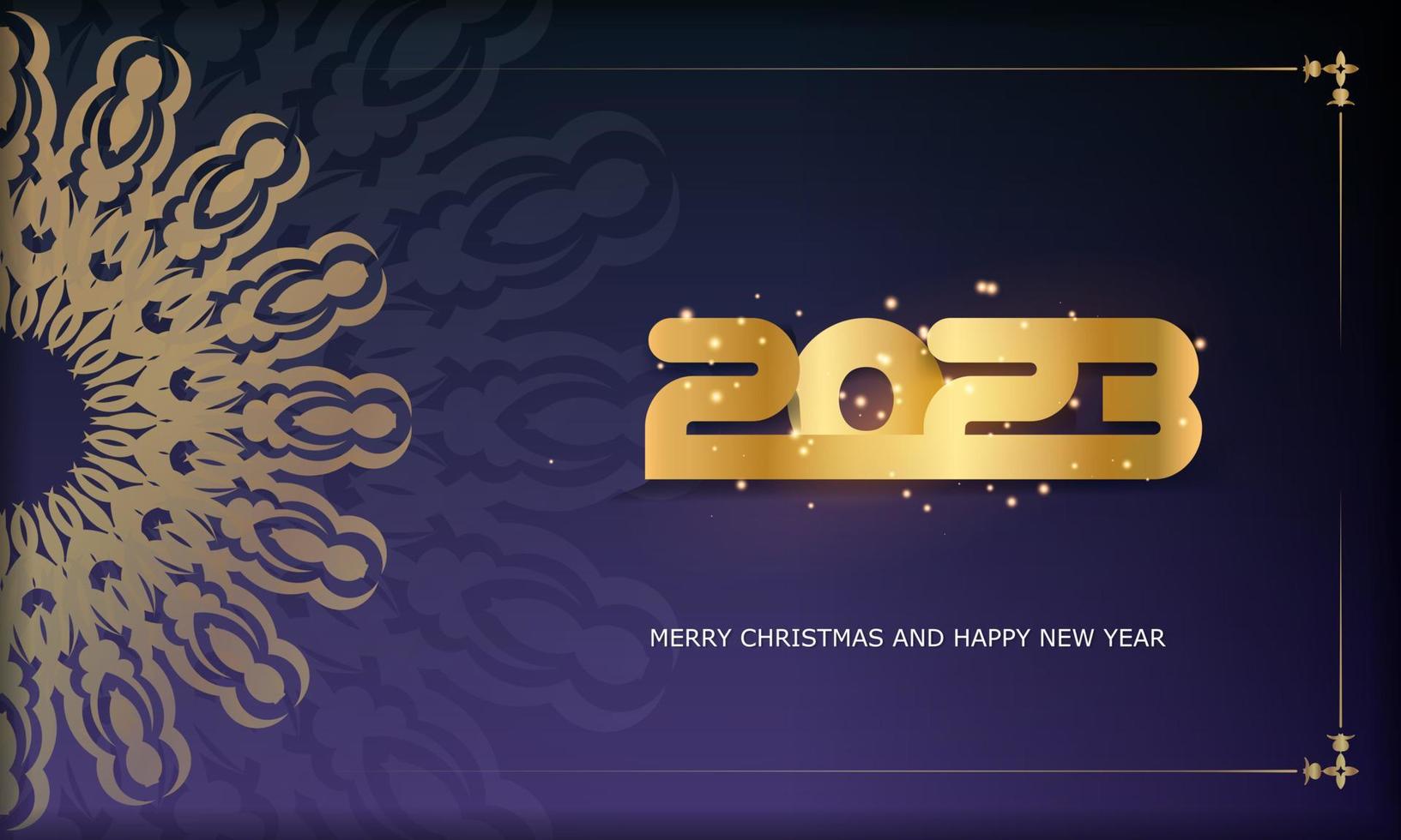 Blue and gold color. 2023 Happy New Year festive postcard. vector