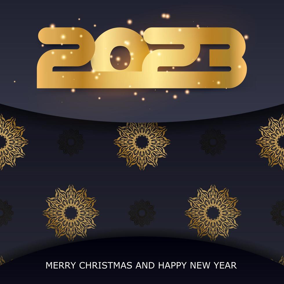 patrón dorado sobre negro. Tarjeta de felicitación de feliz año nuevo 2023. vector