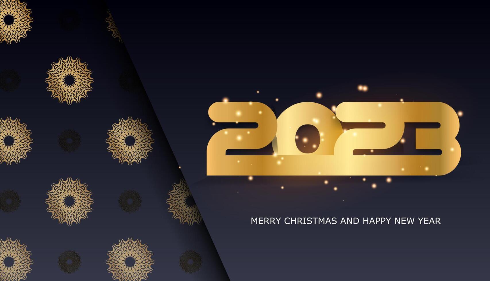 Black and gold color. 2023 happy new year greeting banner. vector