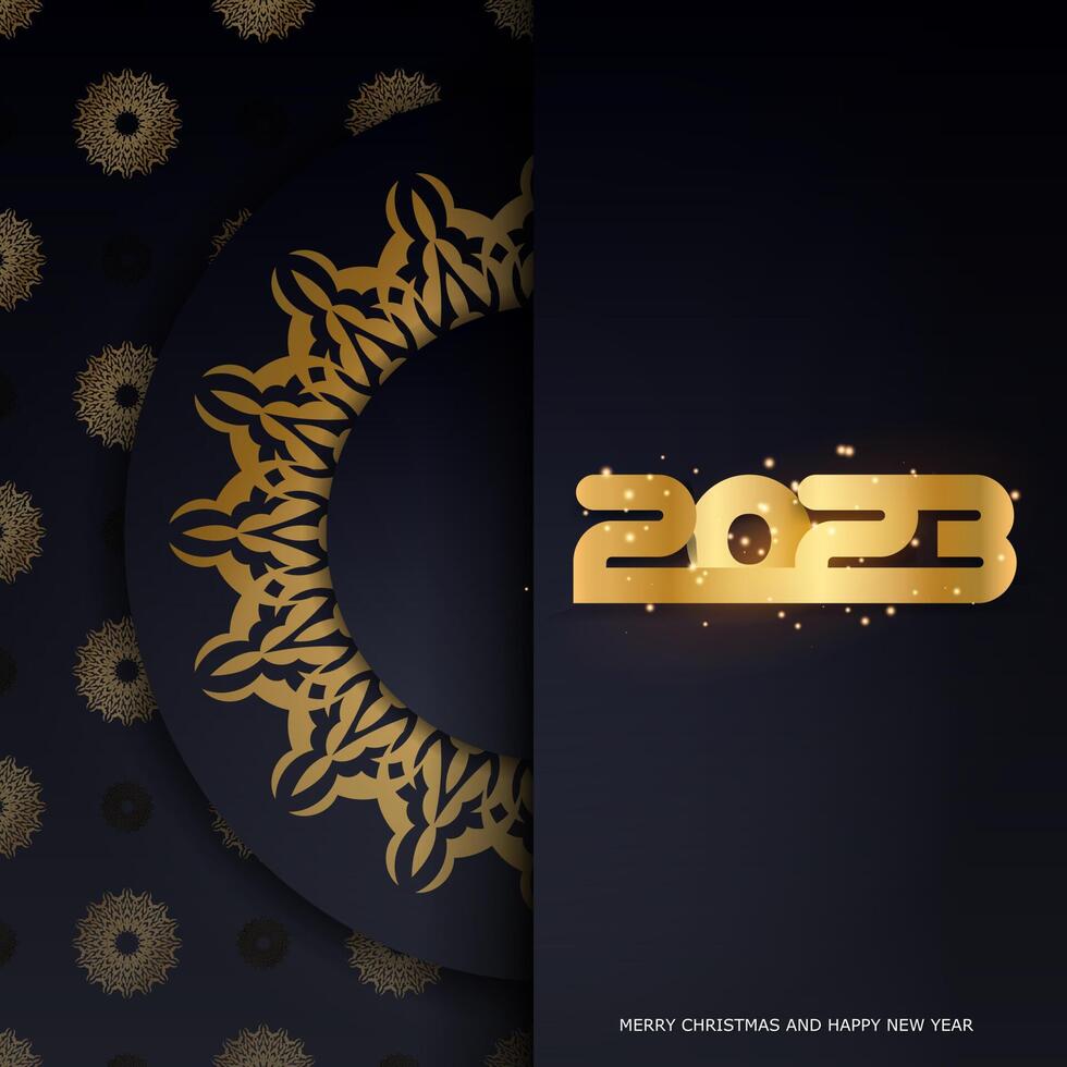 Black and gold color. 2023 Happy New Year festive postcard. vector