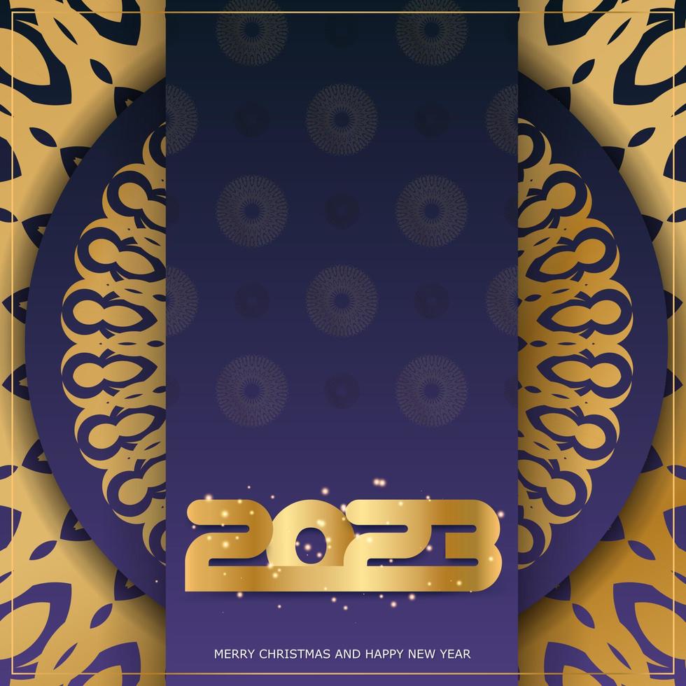 Afiche de vacaciones de feliz año nuevo 2023. color azul y dorado. vector