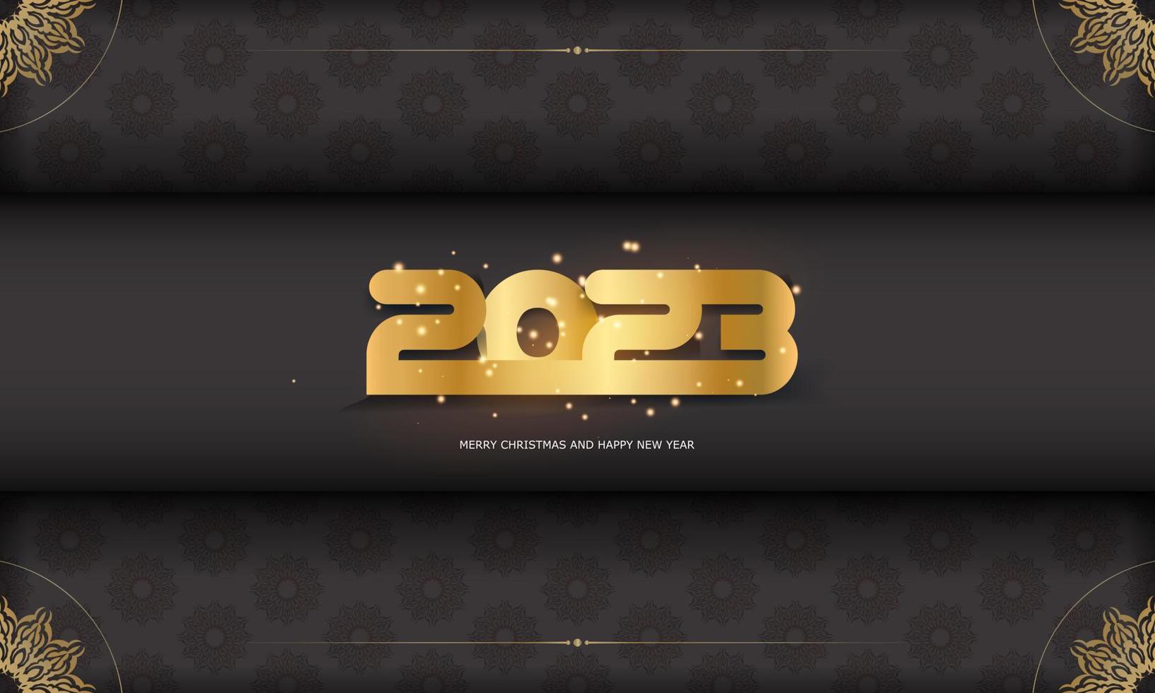 Black and gold color. Happy new year 2023 holiday card. vector