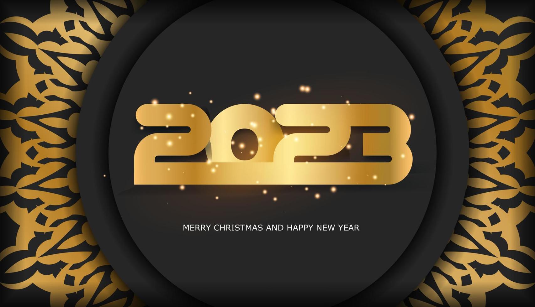 2023 happy new year festive background. Black and gold color. vector