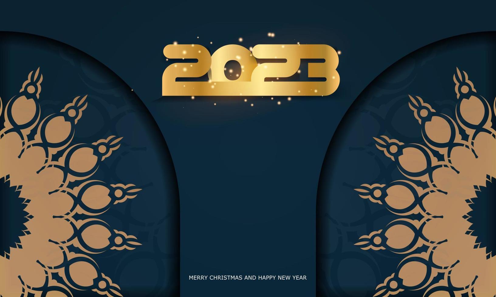 2023 happy new year greeting poster. Blue and gold color. vector